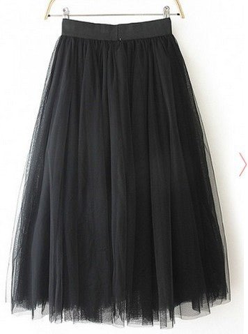 Seindeal Black Midi Plus Size Skirt Plain Pleated High Waisted Party Evening Tutu Tulle Skirt Dress