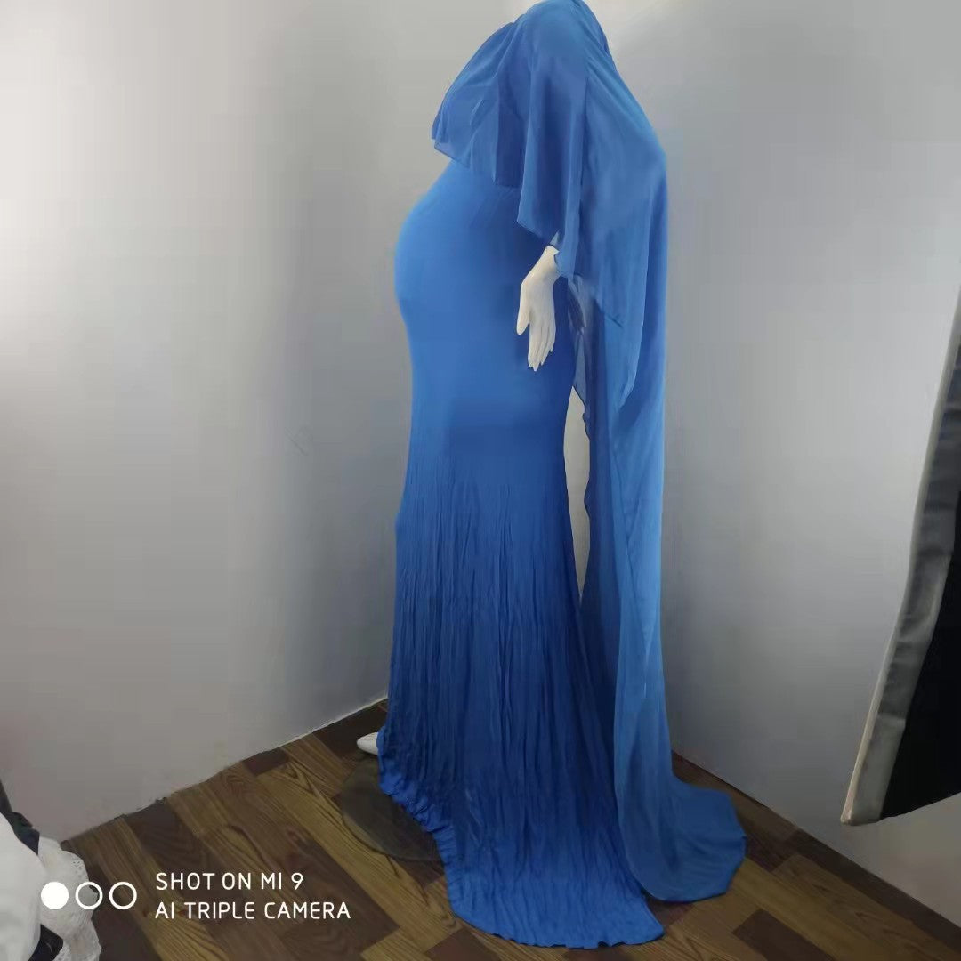 Ruffle Off Shoulder Photoshoot Cape Maternity Maxi Dress