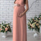 Lace Draped Round Neck For Babyshower Maternity Maxi Dress
