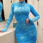 Seindeal Fashion Maxi  Plus Size Maternity Bodycon Dress Tie Dye High Neck Long Sleeve Design