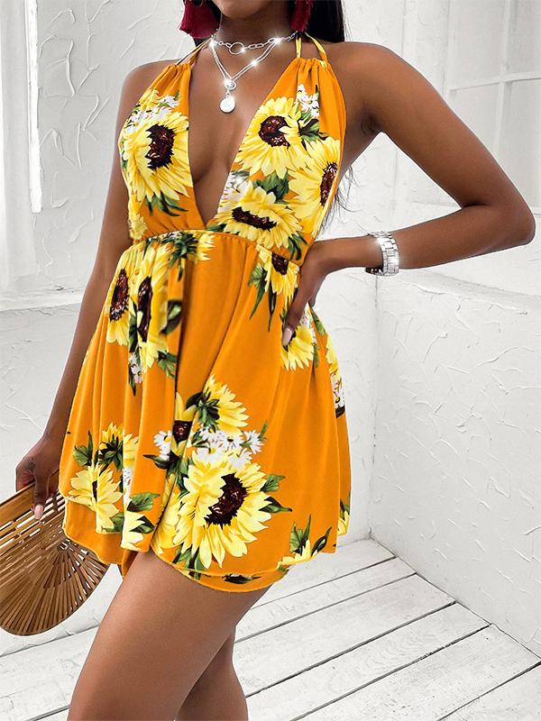 Sunflower Backless Tie Back Flowy Plunging Neckline Maternity Jumpsuit