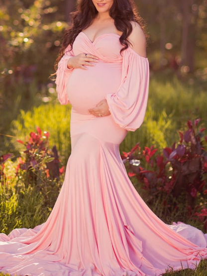 Bodycon Off Shoulder Slit Mermaid Baby Shower Maternity Maxi Dress