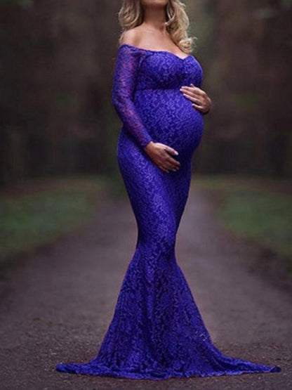 Lace Off Shoulder Bodycon Mermaid Maternity For Babyshower Maxi Dress