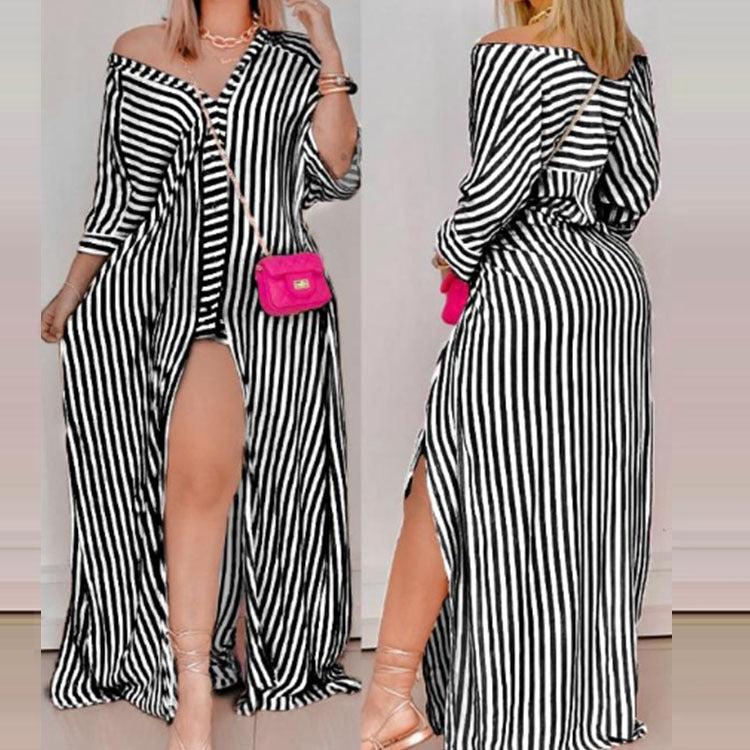 Striped Colorful High Cut Single Breasted Maternity Gender Reveal Vintage Plus Maxi Dress