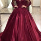 Red V-Neck Long Sleeve Elegant Maxi Dress Party Dress Evening Dress