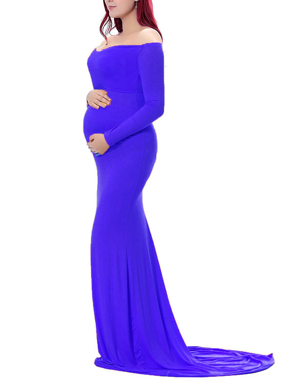 Seindeal Draped Off Shoulder Backless Multi Way Maxi Maternity Dress for Photoshoot