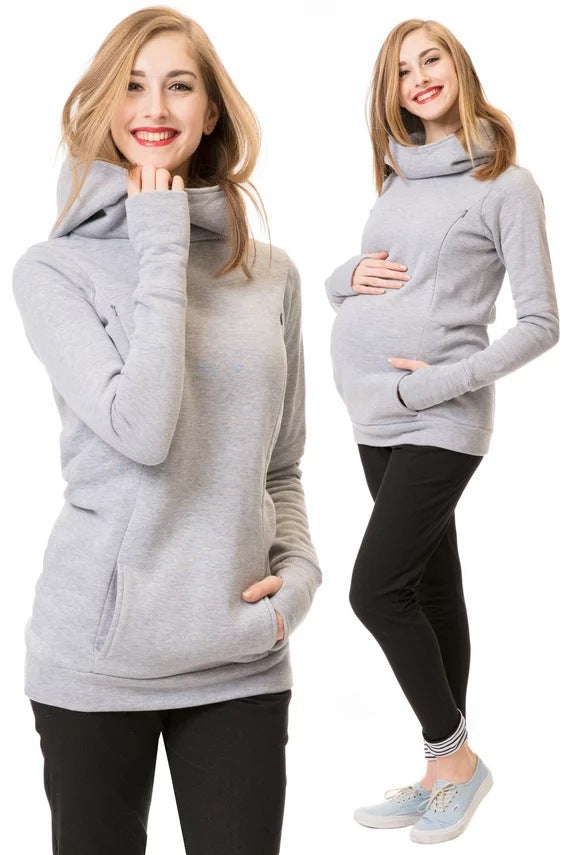 Seindeal Burgundy Plus Size Baby Breast Feeding Maternity Nursing Sweatshirt