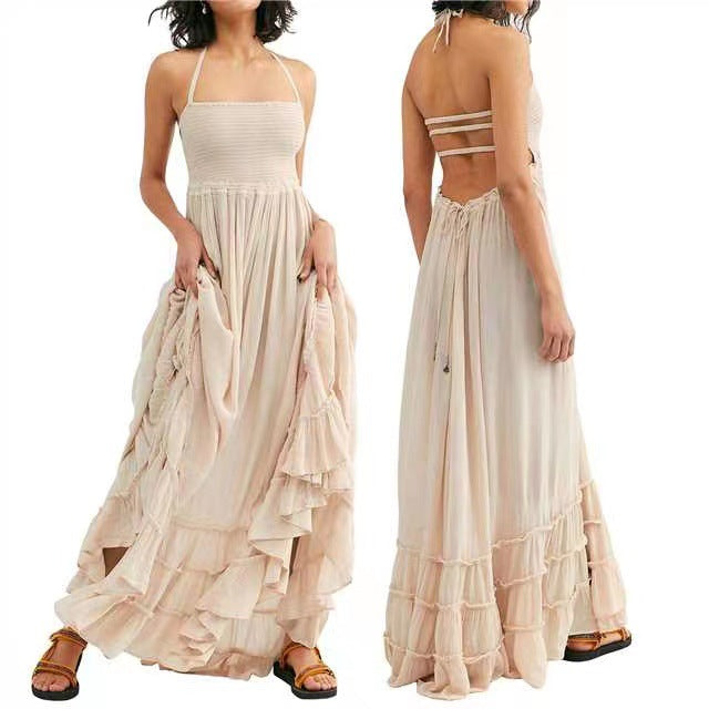 Spaghetti Strap Halter Neck Off Shoulder Maternity Maxi Dress