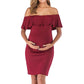 Seindeal Ruffle Off Shoulder Maternity Bodycon Dress Mini for Baby Shower