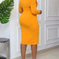 Solid Bodycon V-neck Long Sleeve Maternity Work Midi Dress
