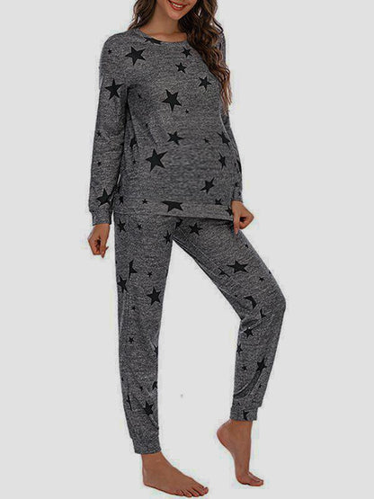 Starry Two Piece Round Neck Long Sleeve Pajamas Maternity Casual Jumpsuit