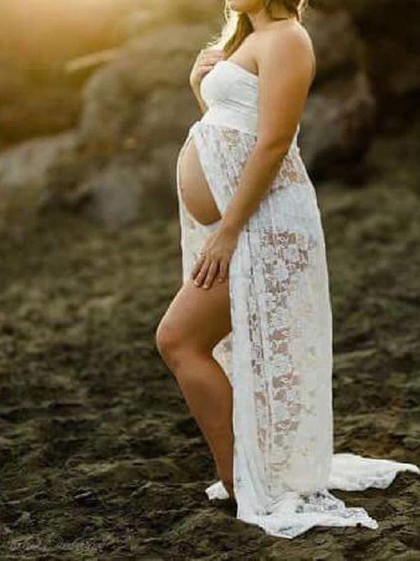 Lace Slit Bandeau Photoshoot Maternity Maxi DressHalloween