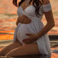 Seindeal Draped Off Shoulder Slit Maternity Photoshot Maxi Dress