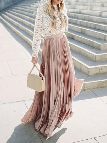 Seindeal Pleated A-Line Elegant Bohemian Skirt Long Party Pleated Skirt Maxi Skirt Beach Skirt