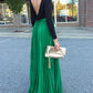 Green Pleated High Waist A-Line Elegant Bohemian Skirt Long Party Pleated Skirt Maxi Skirt Beach Skirt