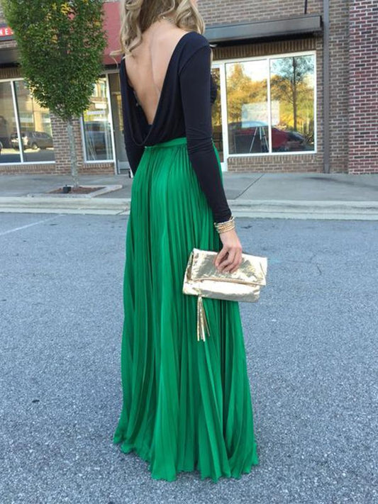 Green Pleated High Waist A-Line Elegant Bohemian Skirt Long Party Pleated Skirt Maxi Skirt Beach Skirt