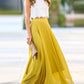 Yellow Draped Elastic Waist Elegant Summer Bohemian Chiffon Maxi Skirt Women