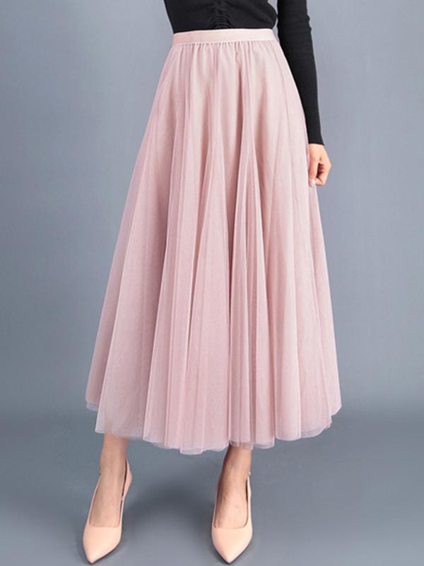 Seindeal Women's Fashion Midi Skirt Tulle Skirt High Waist Elegant Party