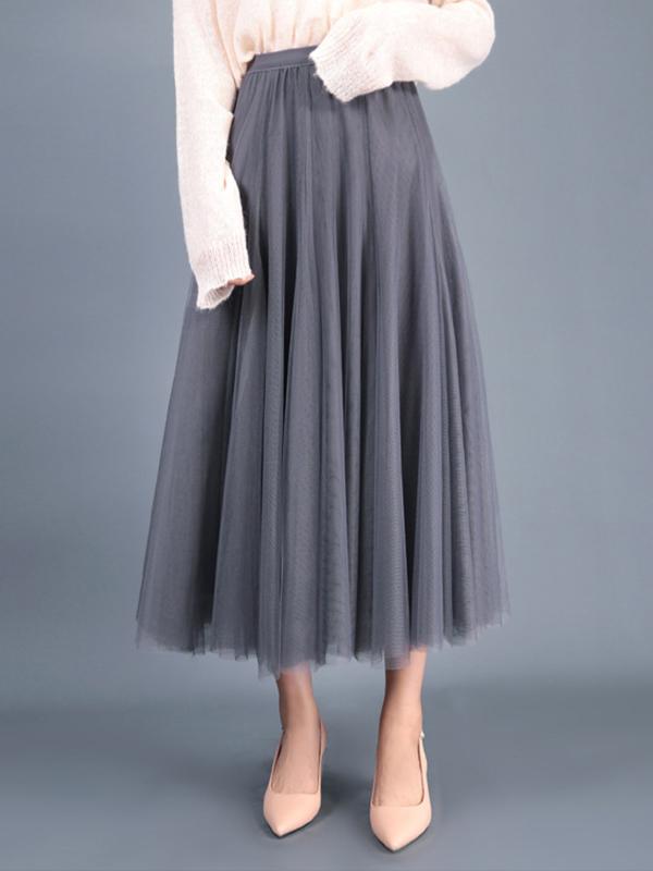 Seindeal Women's Fashion Midi Skirt Tulle Skirt High Waist Elegant Party