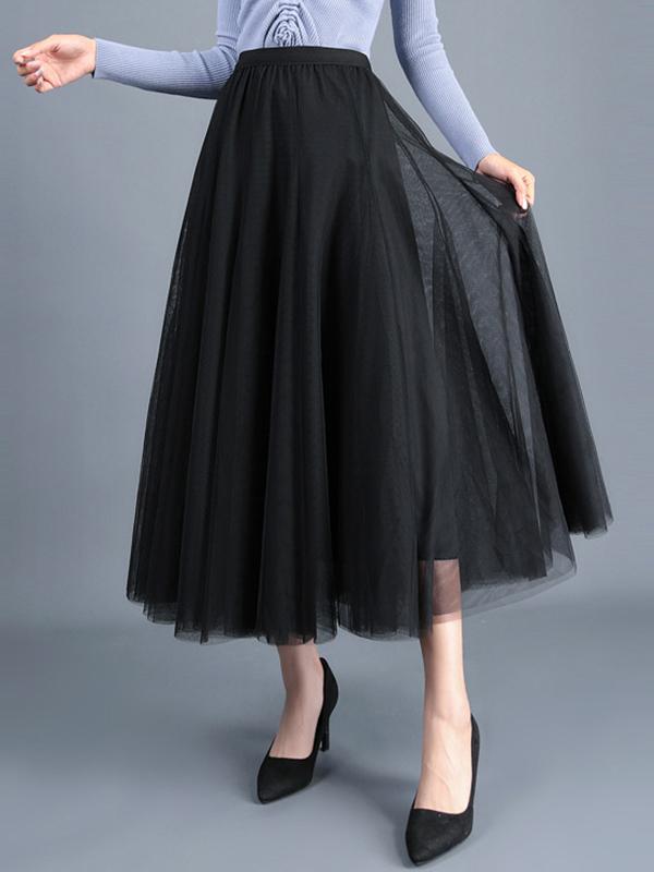 Seindeal Women's Fashion Midi Skirt Tulle Skirt High Waist Elegant Party