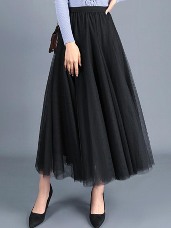 Seindeal Women's Fashion Midi Skirt Tulle Skirt High Waist Elegant Party