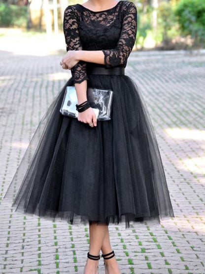 Seindeal Black Midi Plus Size Skirt Plain Pleated High Waisted Party Evening Tutu Tulle Skirt Dress