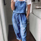 Solid color pockets drawstring women overalls dungarees