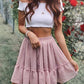 Pink Polka Dot Ruffles Drawstring High Waist Tutu Women Fashion Elegant Plumetis Cuddly Beach Skater Mini Skirt Volant Skirt