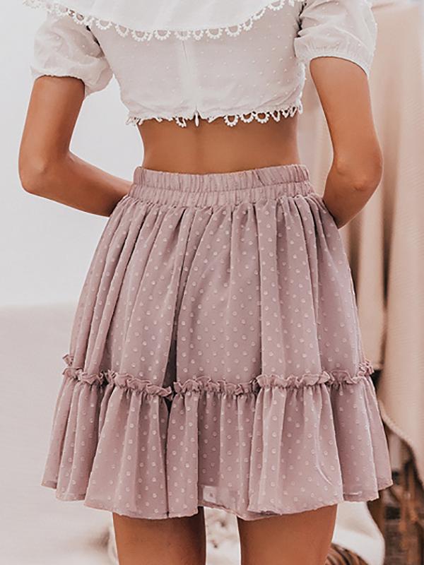 Pink Polka Dot Ruffles Drawstring High Waist Tutu Women Fashion Elegant Plumetis Cuddly Beach Skater Mini Skirt Volant Skirt