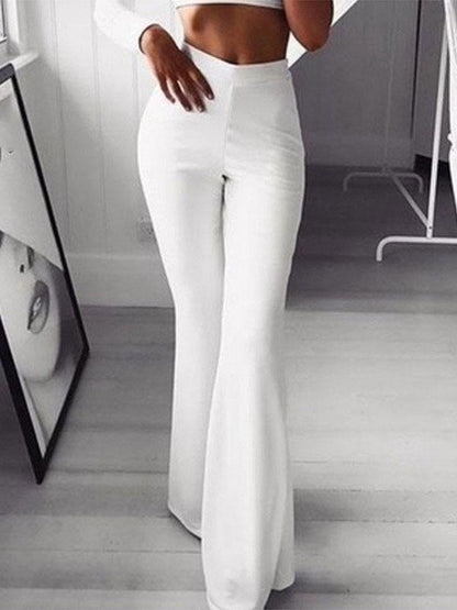 White High Waist Bell Bottom Flare Sweatpants Fitness Solid Pants Elastic Soft 2020 Spring Summer Ladies Bell Bottom Pants