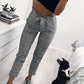 Gray Checkered Pocket Print High Waist Tie Belt Casual Women's Nine's Pants With Bow Paperbag Pants
