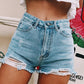 Light Blue Pockets Buttons Ripped High Waisted Fashion Ripped Shorts Women Jeans Hotpants