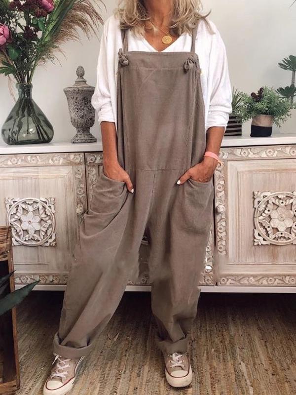 Solid color pockets long oversize women fashion dungarees