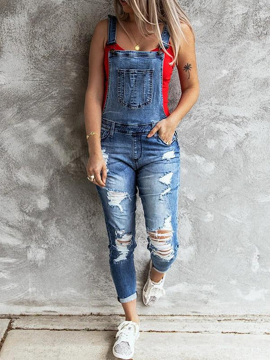 Destroyed pockets women overalls dungarees