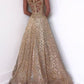 Seindeal Golden Glitter Spaghetti Straps V-Neck Backless Elegant Maxi Dress Evening Dress