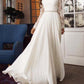 White Lace Deep V Backless Round Neck Long Sleeve Elegant Maxi Dress Evening Dress Ball Gown