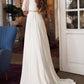 White Lace Deep V Backless Round Neck Long Sleeve Elegant Maxi Dress Evening Dress Ball Gown