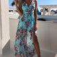 Flowers Floral V-Neck Sleeveless Side Slit Maxi Dress Beach Dress Summer Dress