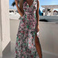 Flowers Floral V-Neck Sleeveless Side Slit Maxi Dress Beach Dress Summer Dress