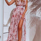 Flowers Floral V-Neck Sleeveless Side Slit Maxi Dress Beach Dress Summer Dress