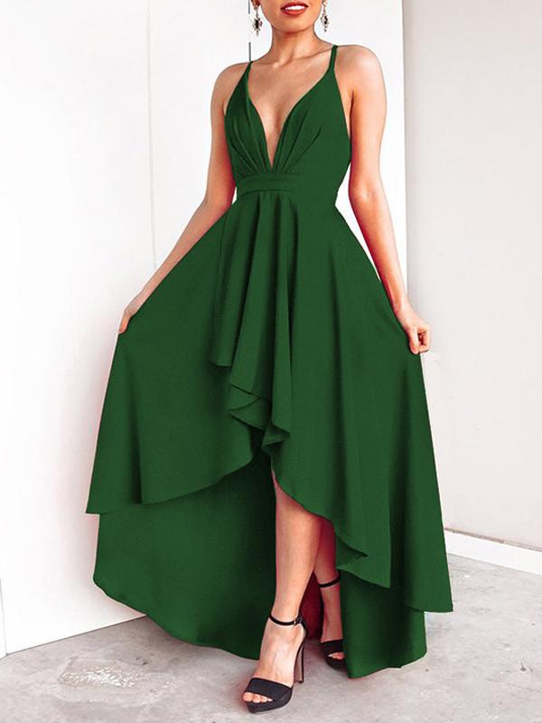 Green Spaghetti Straps Backless Lacing at the Back Deep V-Neck St. Patrick's Day Elegant Maxi Dress Evening Dress