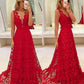 Seindeal Red Crochet Lace V-Neck Sleeveless Train Elegant Maxi Dress Evening Dress Ball Gown