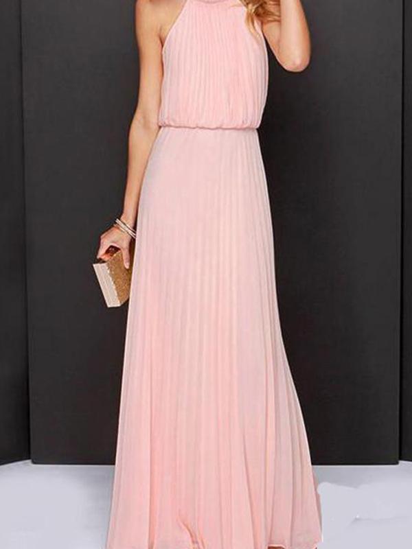 Seindeal Pink Pleated Double Deck Sleeveless Floor Length Elegant Fashion Maxi Dress Ball Gown Evening Dress