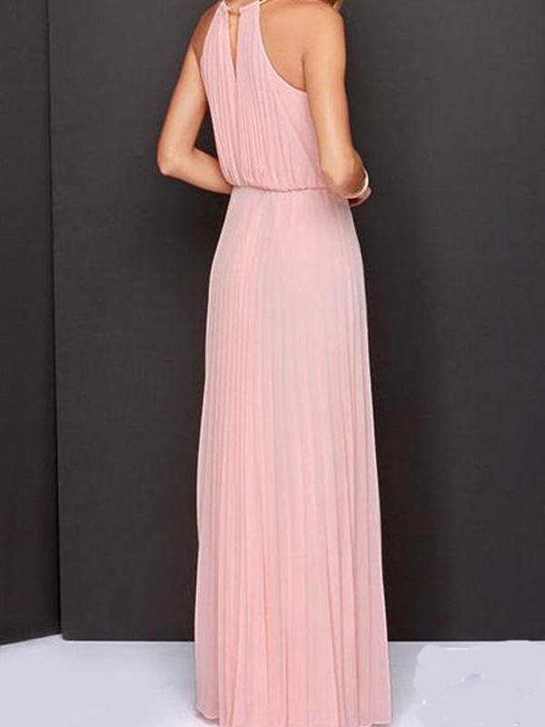 Seindeal Pink Pleated Double Deck Sleeveless Floor Length Elegant Fashion Maxi Dress Ball Gown Evening Dress