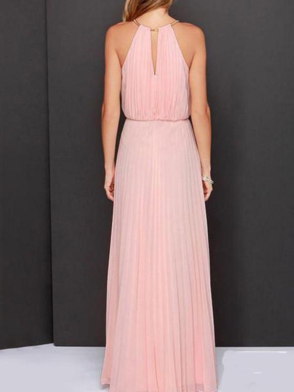 Seindeal Pink Pleated Double Deck Sleeveless Floor Length Elegant Fashion Maxi Dress Ball Gown Evening Dress