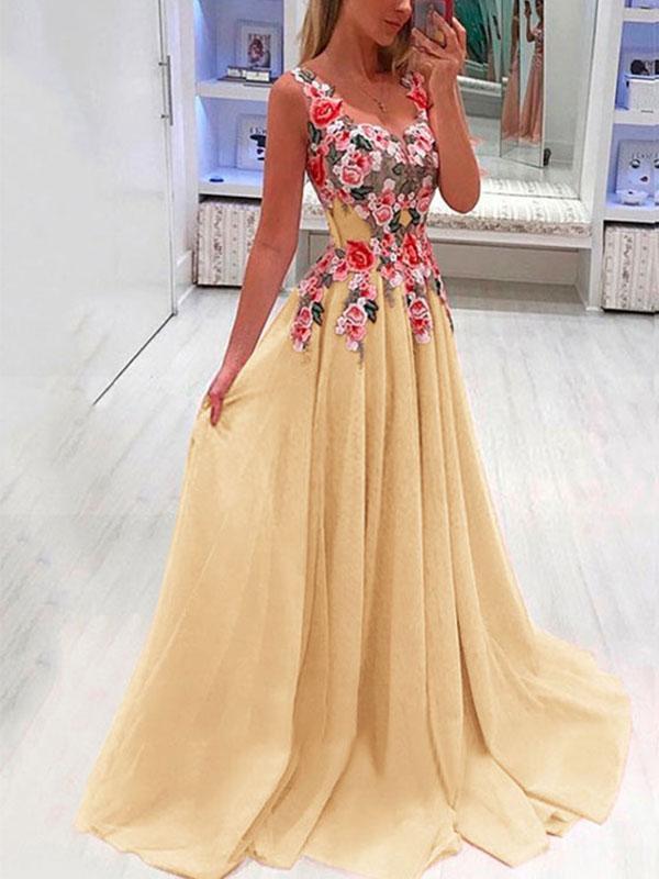 Floral Pleated V-Neck Sleeveless Women's Maxi Dresses Elegant Dress Evening Dress