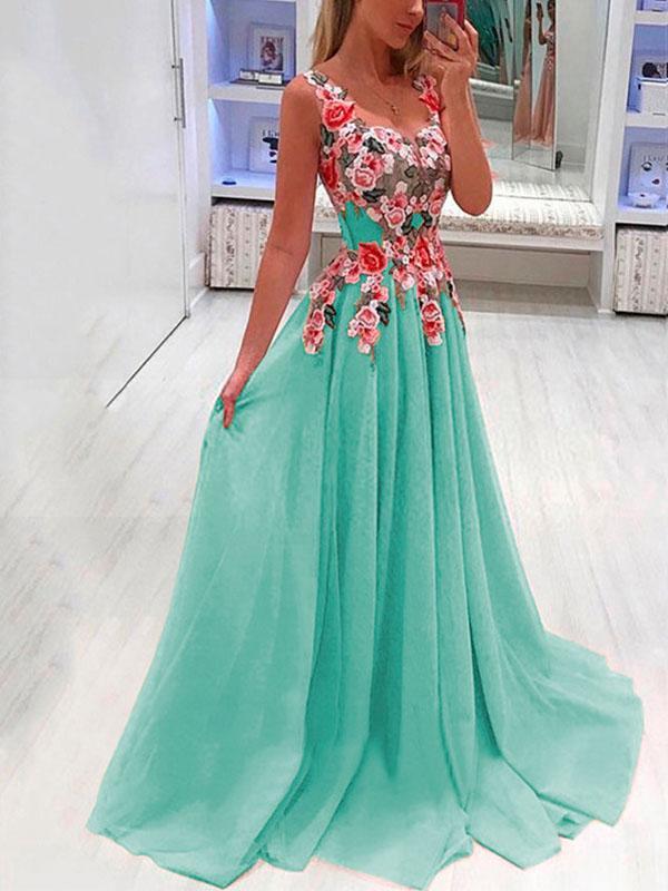 Floral Pleated V-Neck Sleeveless Women's Maxi Dresses Elegant Dress Evening Dress