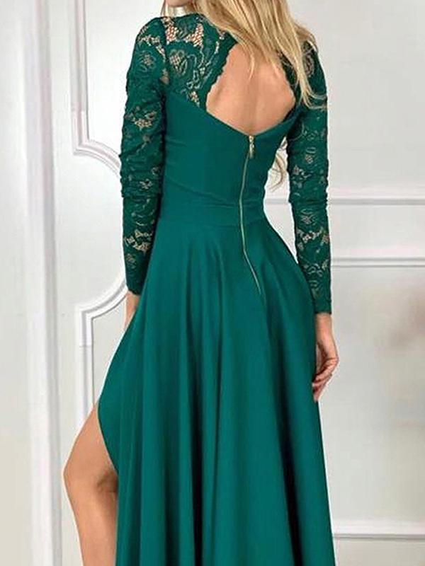 Patchwork Lace Mullet Backless V-Neck Long Sleeve Women Maxi Dresses Elegant Dress Evening Dress