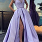 Purple Patchwork Lace Slit Round Neck Sleeveless Women Maxi Dresses Elegant Dress Evening Dress Ball Gown