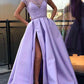 Purple Patchwork Lace Slit Round Neck Sleeveless Women Maxi Dresses Elegant Dress Evening Dress Ball Gown